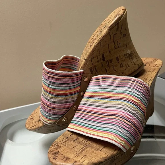 Arizona Jean Co. Multicolor Elastic Striped Cork Wedge Slide Sandals - Women - Picture 7 of 13
